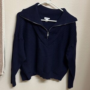 Tribal Jeans Navy V-Neck Sweater with Zip Collar petite xl